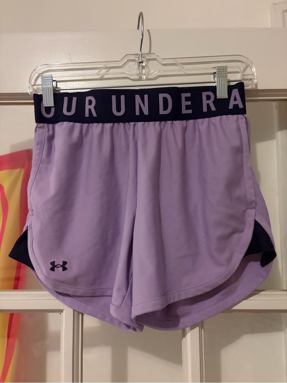 Under Armour Lavender Athletic Performance Shorts with Navy Waistband